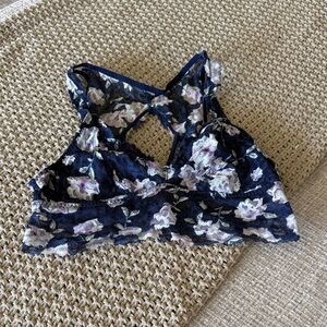 PINK Victoria's Secret Floral Lace Bralette - Navy and White